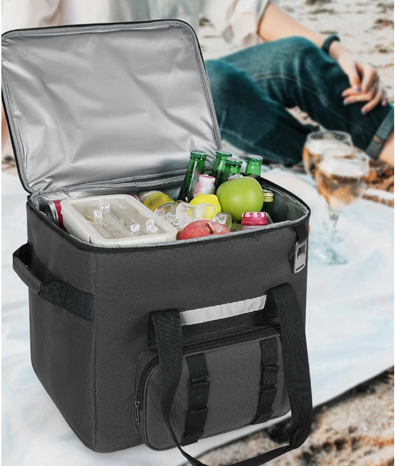 Soft Cooler Bag, 60 Cans Insulated Cooler Bag, 40L Large Collapsible Cooler Bag, Portable Ice Chest Food Lunch Bag, Camping Cooler for Travel, Camping, Picnic image number 5