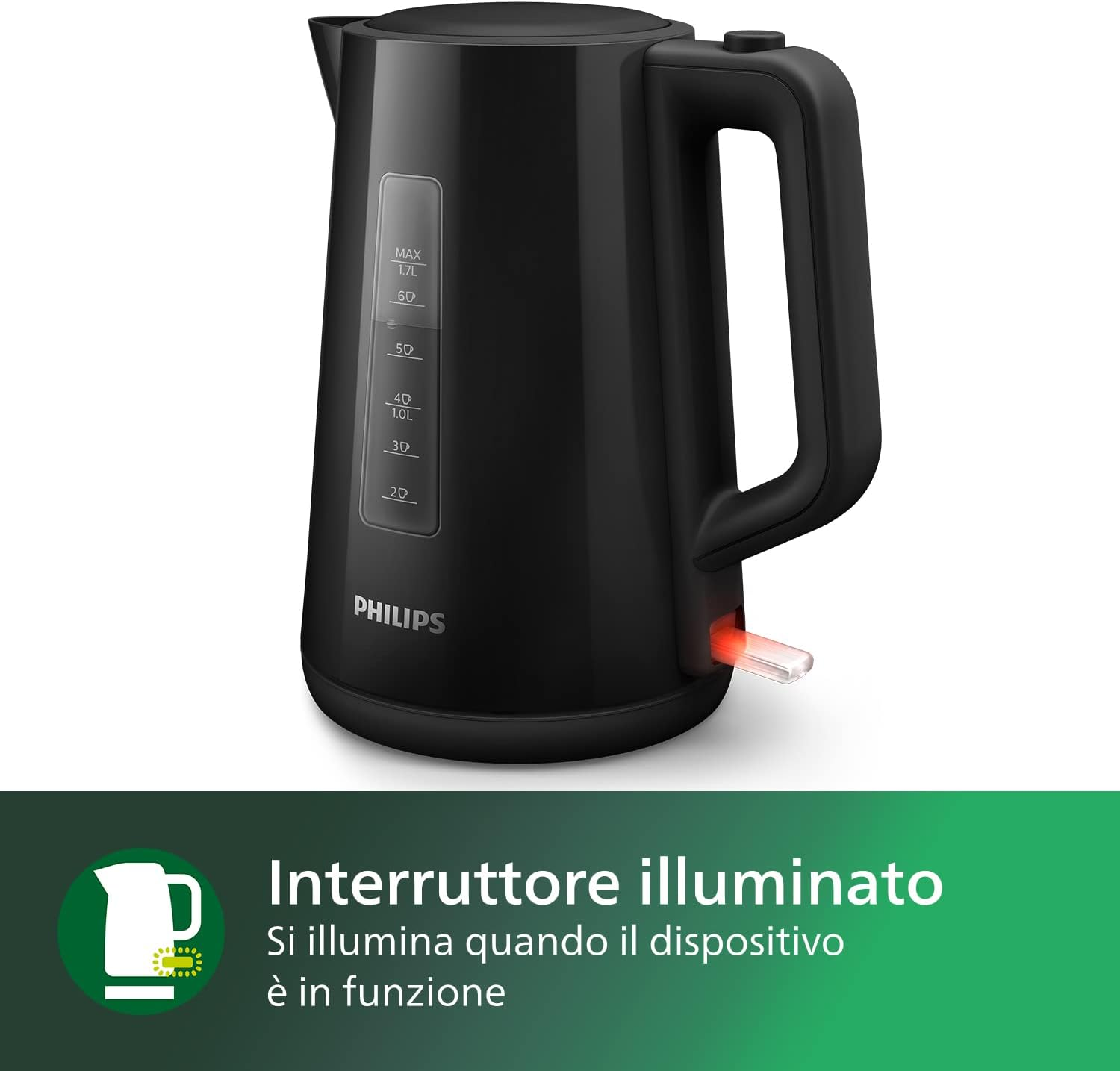 Philips Kettle - 1.7 L Capacity with Control Indicator, Pirouette Base, Black (HD9318/20)