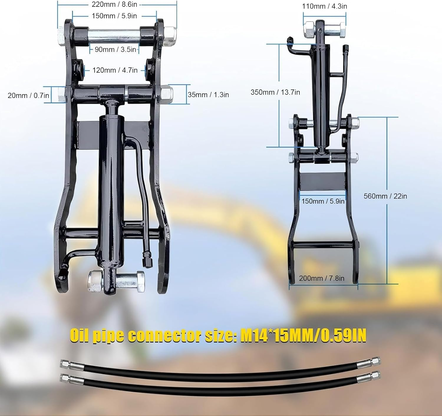 Marhynchus Hydraulic Thumb Mini Excavator Hydraulic Thumb Attachment Hydraulic Thumb Grip with 2Pcs M14 Hose for Construction Landscaping Waste Recycling