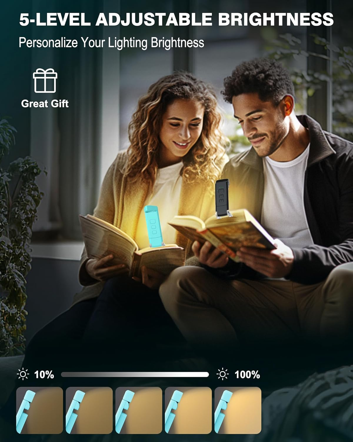 LUOLED 2-Pack Reading Light with 6 Bookmark, Rechargeable, Portable, Clamp Base, 30/60 Minutes Timer, 3 Color Modes & 5 Brightness Adjustments, Eye Care, Blue, Plastic image number 3