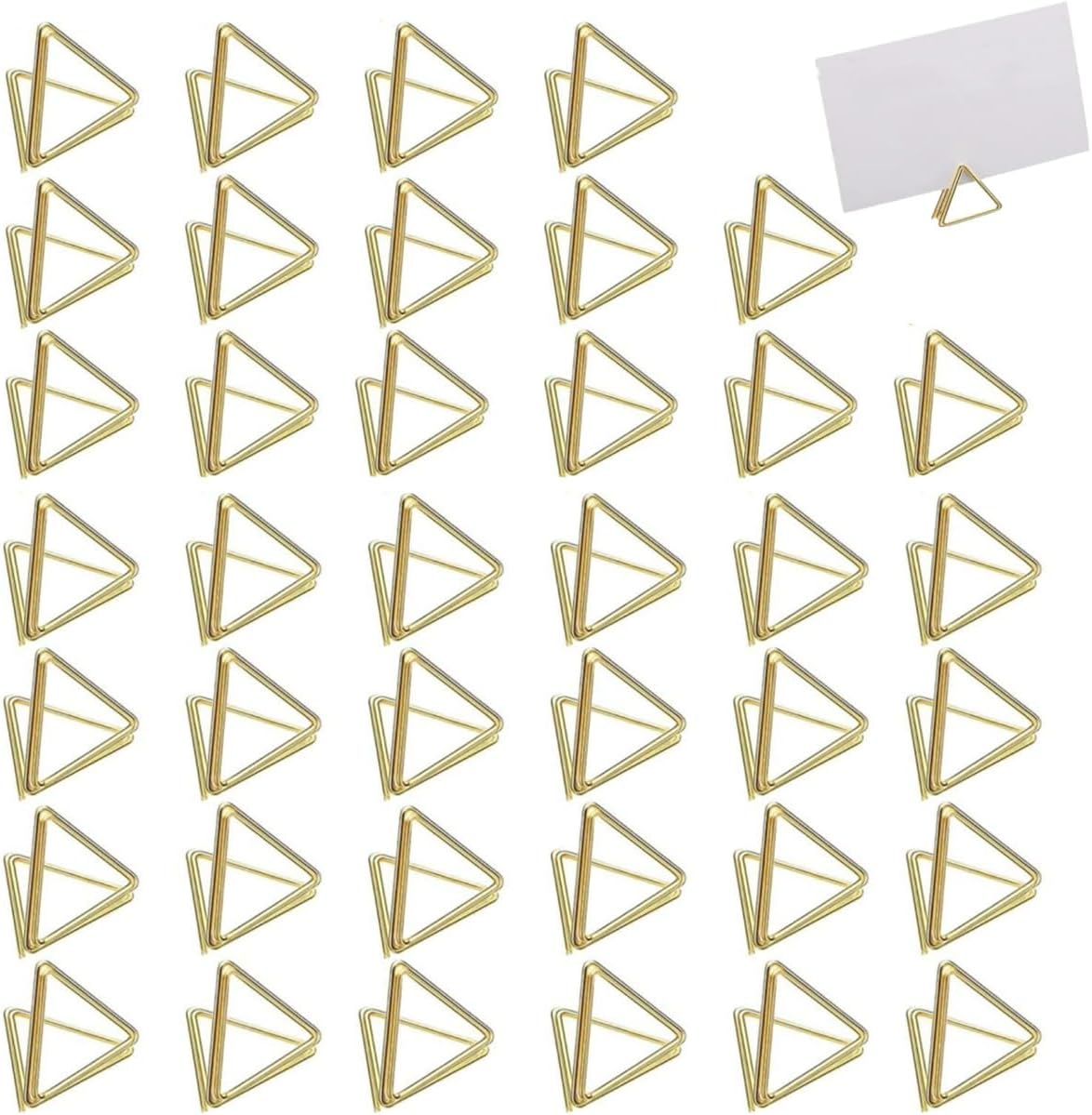 40 Pcs Mini Place Card Holders, Triangle Shape Wedding Table Number Holders Golden Photo Holder, Table Number Holder Memo Clip Picture Photo Holder image number 1