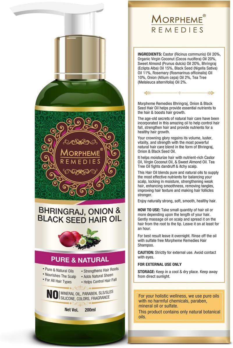 Morpheme Remedies Bhringraj, Onion & Black Seed Hair Oil - Promotes Hair Growth - Controls Hair Fall - No Mineral Oil & Silicones - 200Ml image number 5