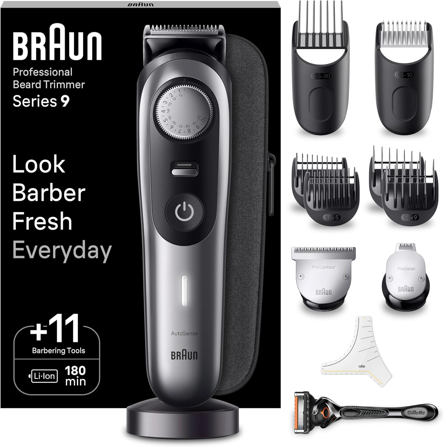 Braun Beard Trimmer Series 9 BT9440 Trimmer with Barber Tools and 180 Minutes Running Time