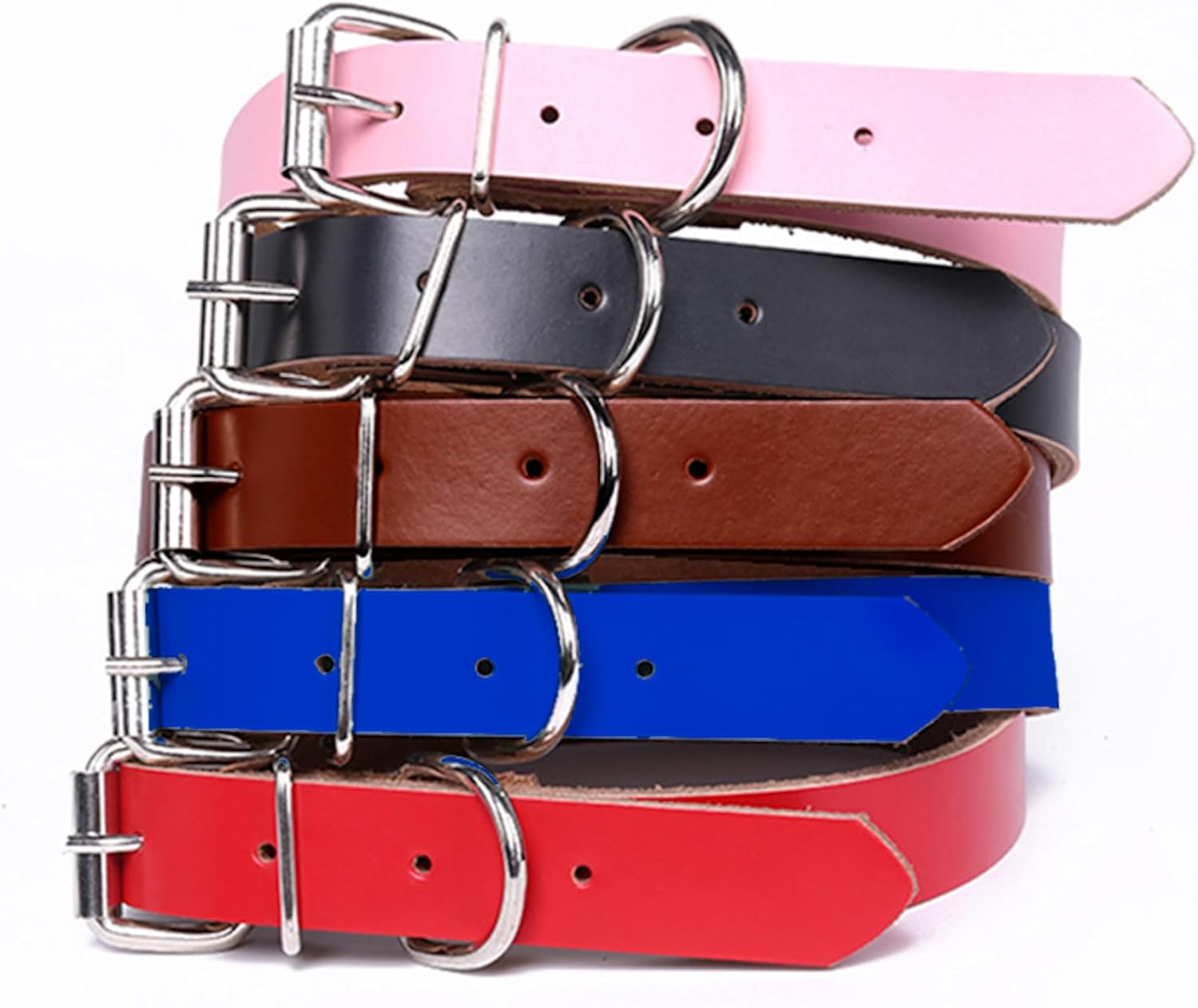 Genuine Leather Dog Collar, Classic Soft Padded Stylish Breathable Pet Collar for Small Medium Large Dogs, Cat, and Puppy (Pink) (S)