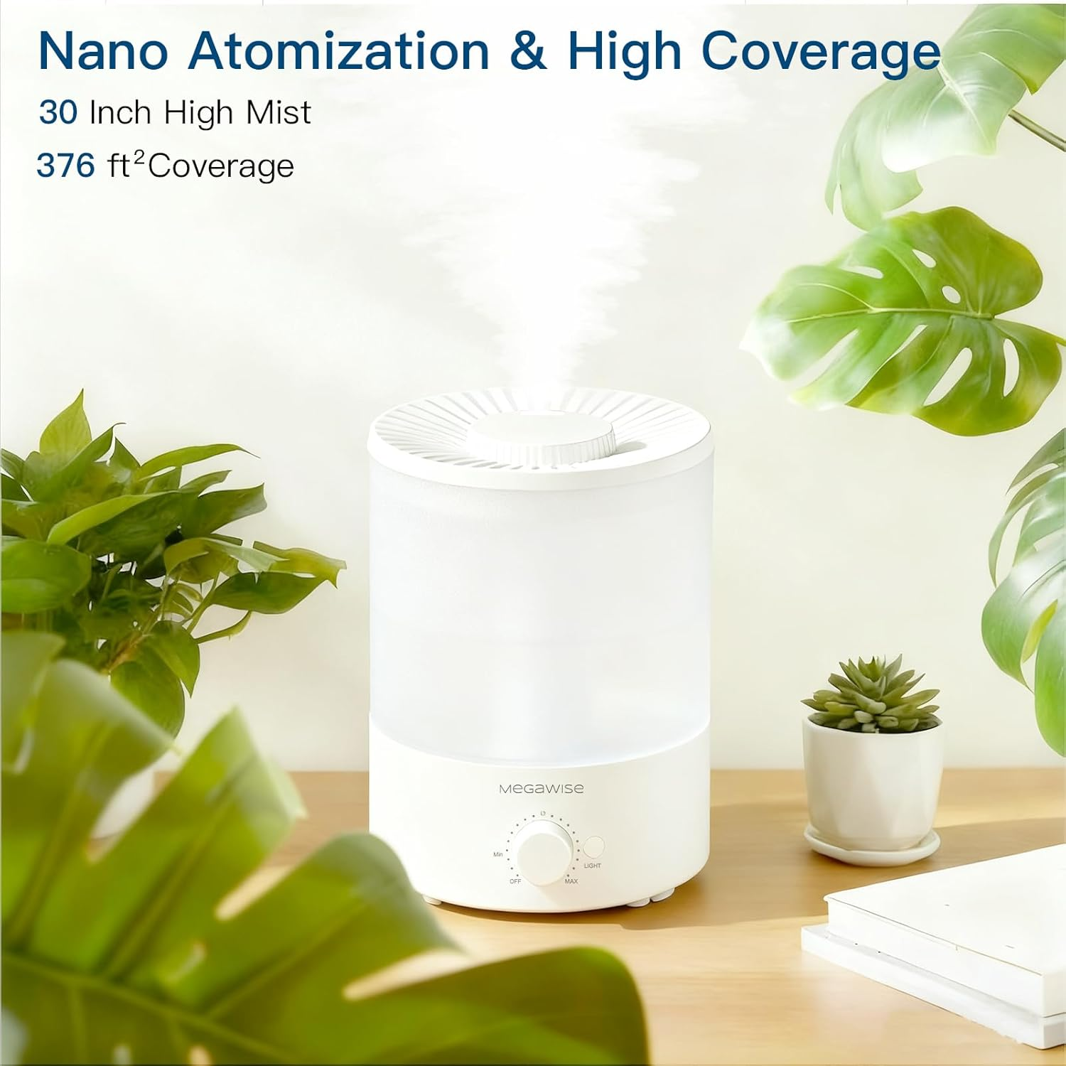 MEGAWISE Cool Mist Humidifiers for Babies, Bedroom, Nursery, Home and Office | Super Quiet Ultrasonic Vaporizer, Large Top-Refill 3.5L, Essential Oil Diffuser, Auto Off, Easy Clean