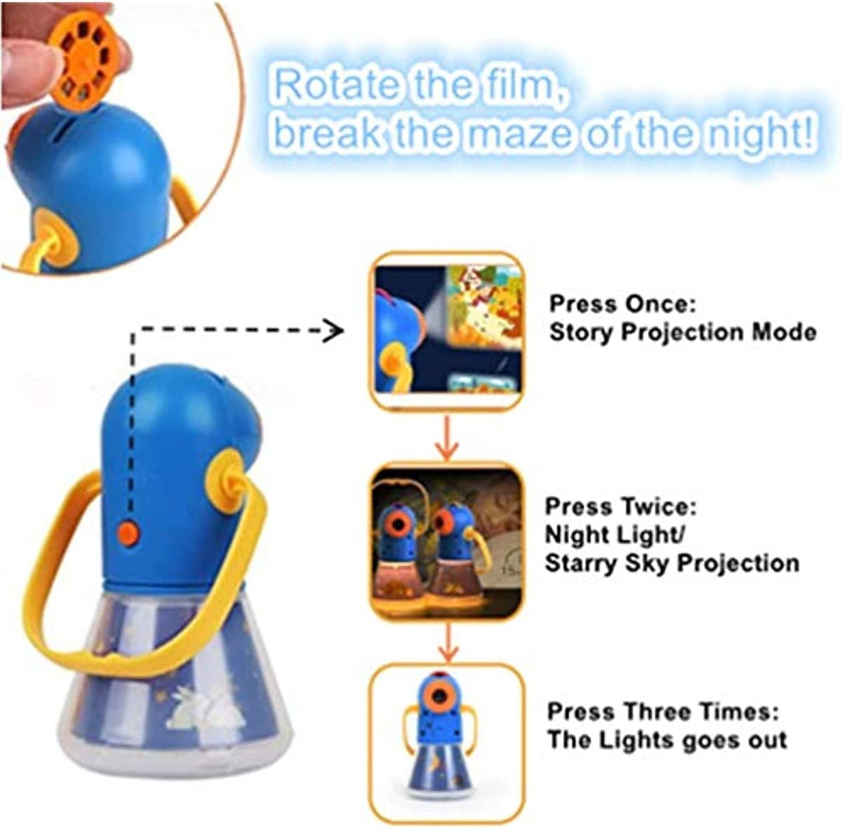Kids Multifunctional Story Projector, Night Lights Storybook Toy, Educational Toys Gifts for 3-12 Year Old Boys/Girls, Yellow image number 4