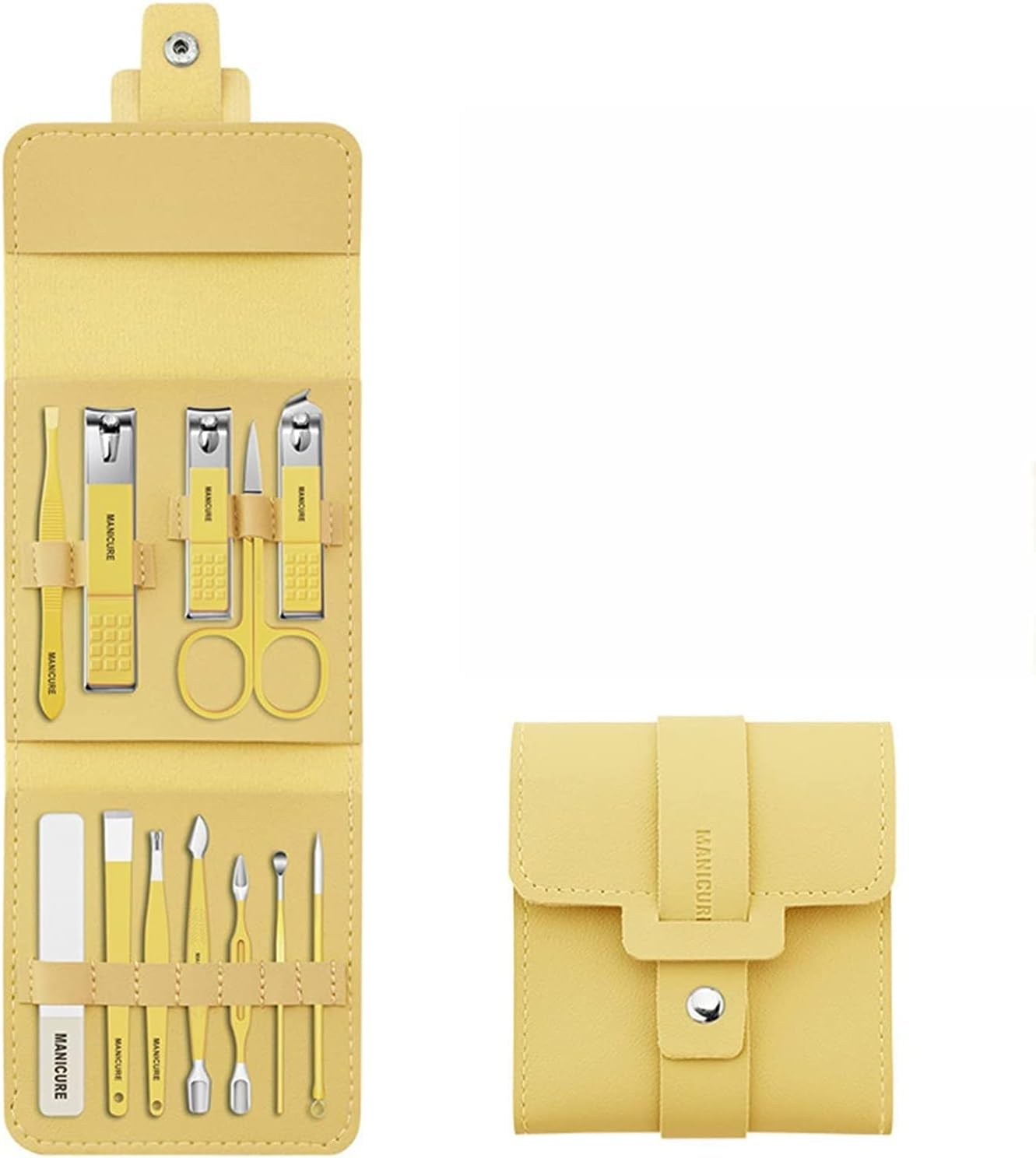 12/16-Pieces Manicure Pedicure Kit Gift Set, High Precision Stainless Steel Nail Clippers Set Beauty Set for Hand Eyebrows Ears Foot Care with Portable Stylish Case (12In1, Yellow)