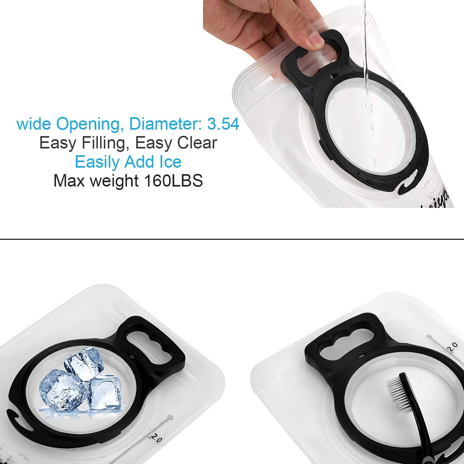 Hydration Bladder 2 Pack+1Pcs Clean Flexible Brush 2 Liter Leak Proof Water Storage Bag Reservoir，Military Hydration Pack Replacement for Hiking Biking Climbing Cycling Running Camping Backpack image number 4