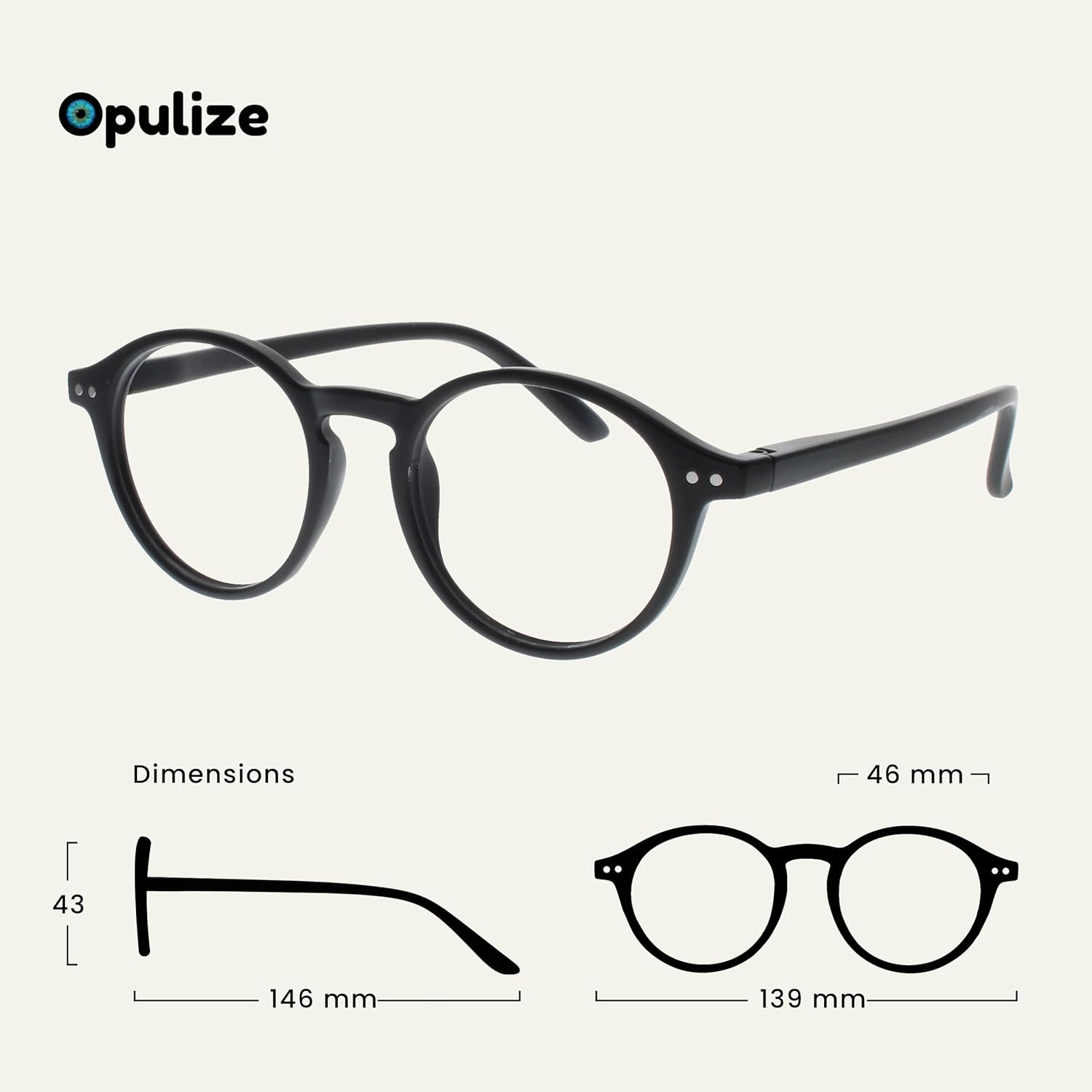 OPULIZE REY Reading Glasses - Retro round Frame - Mens Womens - Spring Hinges - R56 - 1.5 X, Matte Black - 2 Pack image number 6