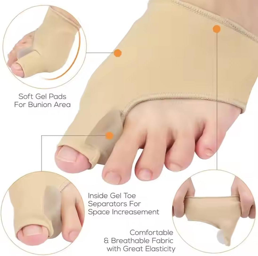 TISCH Pack of 2 Hallux Valgus Correction Bandage with Heel Band - Toe Spreader Hallux Valgus - Toe Separator Large Toe - Hallux Valgus Socks with Gel Protection