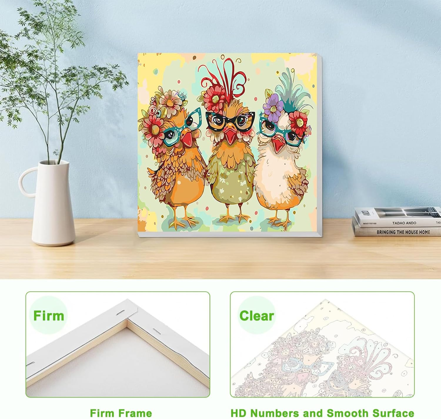 HEIBAGO Paint by Numbers Framed, DIY Chicken Paint by Numbers Kits, Animal Paint by Numbers for Adults Arts and Crafts Acrylic Pigment Drawing Paintwork Wall Art for Home Wall Decor 30X30Cm - Chicken Animal image number 3
