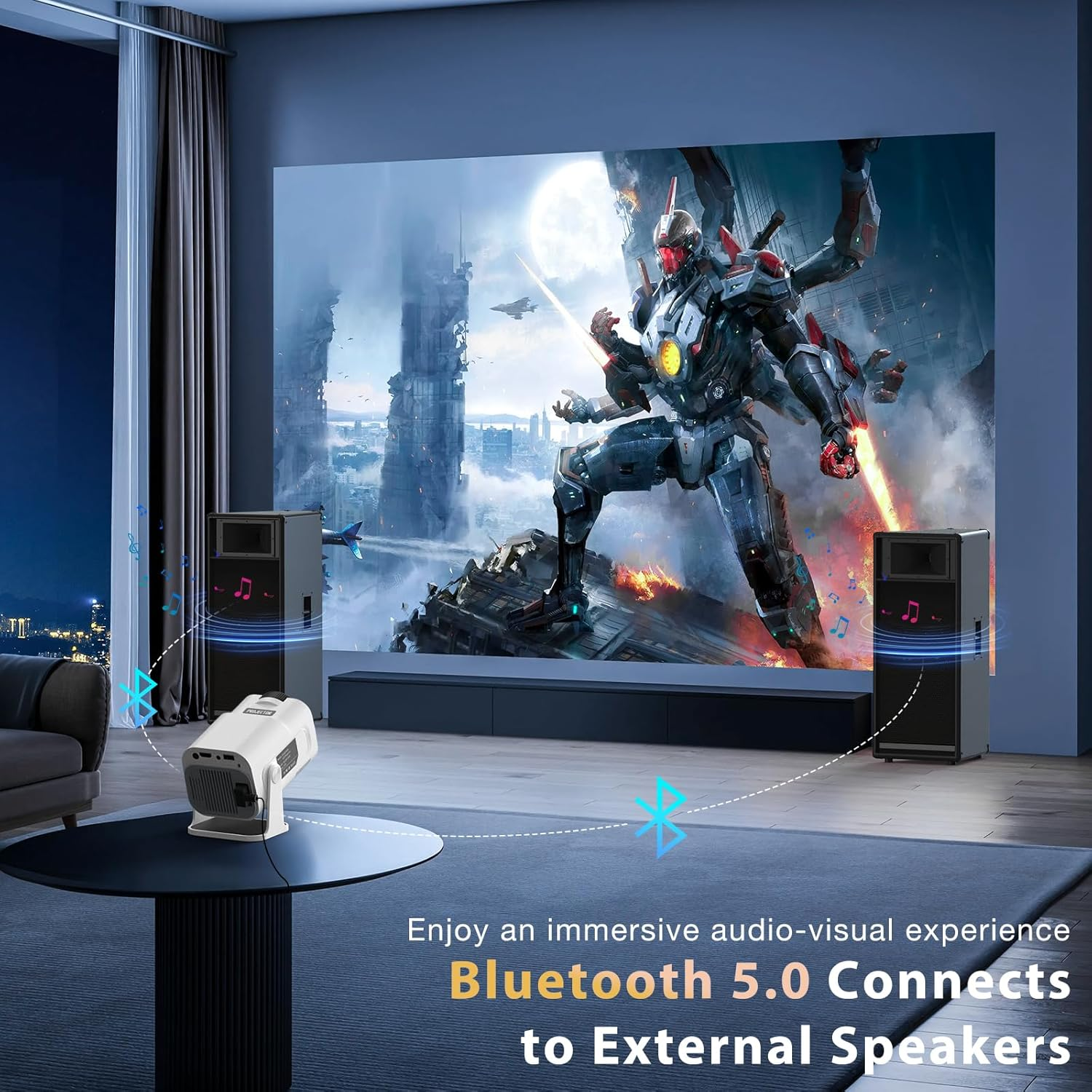 Mini Projector, Portable Projector Auto Keystone, Native 4K 1080P Smart Projector with Wifi 6, Bluetooth 5.0, Built-In Android 11.0, 10000 Lumens, Screen Adjustment, 180 Degree Rotation, White image number 3