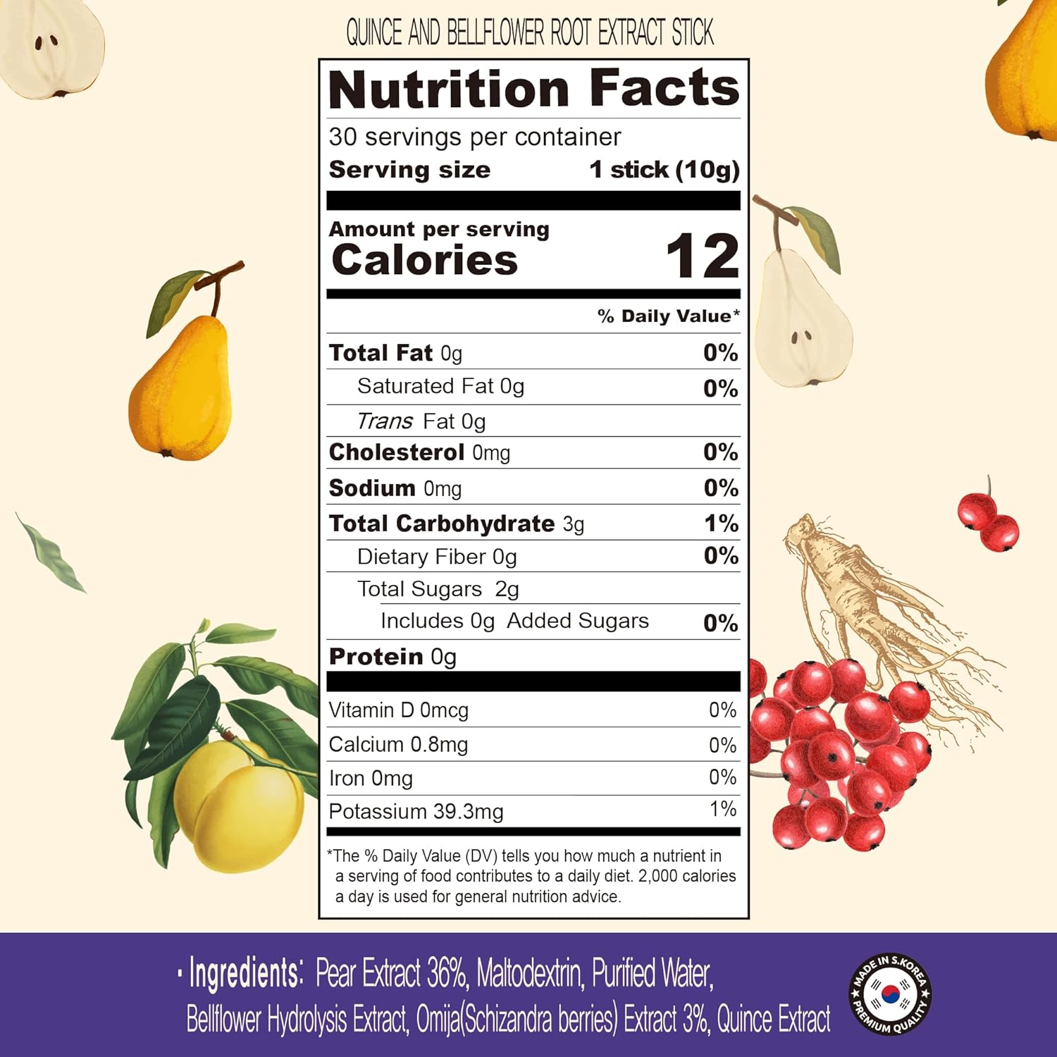 Samsidae Korean Bellflower Root Extract, Pear Extract and Quince Extract Stick (10G X 30 Stick Pouches). Good Source of Fiber, Potassium, Magnesium, Vitamin C&K. Men, Women and All Ages. image number 1