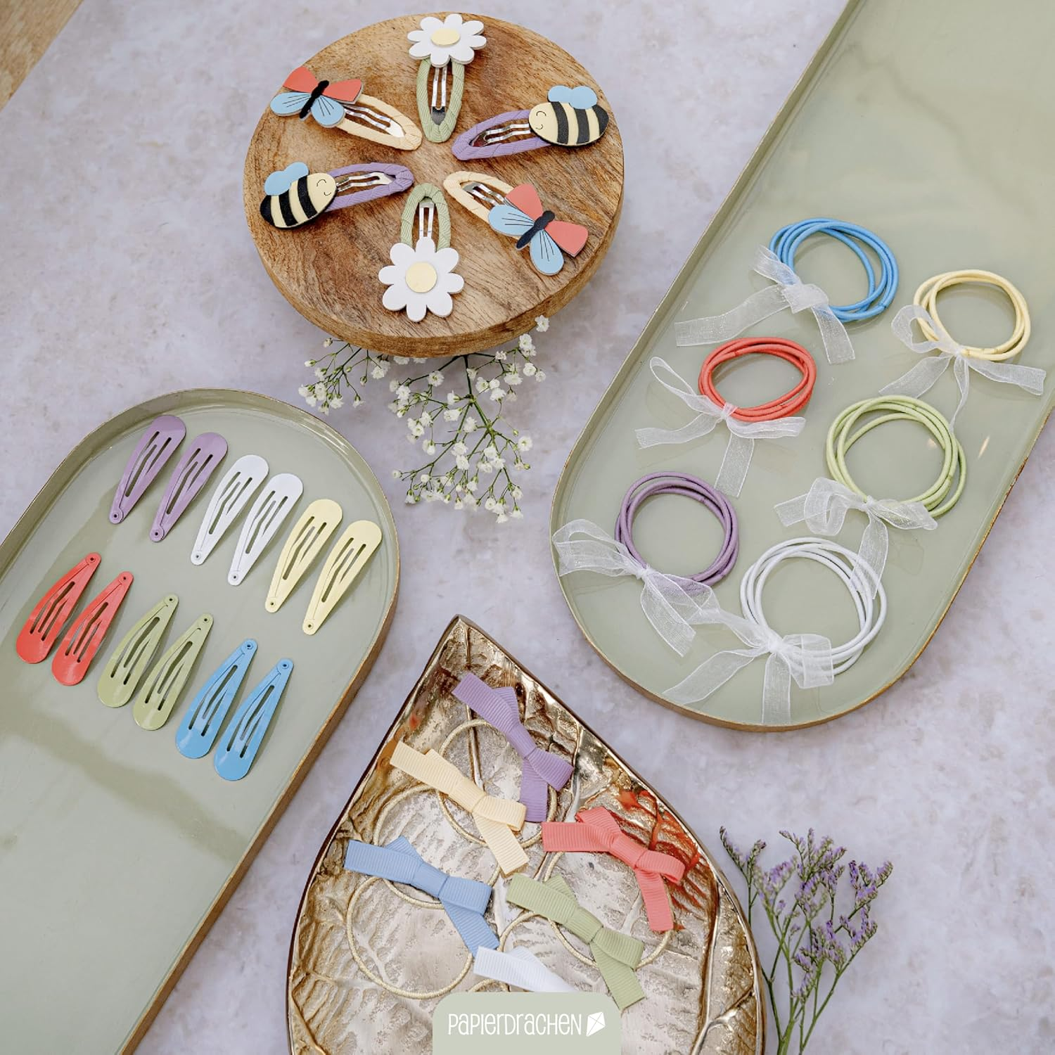 Papierdrachen Spring Hair Accessories Set - 48 Pieces - Durable and Robust - Hair Clips - Hair Bobbles - Accessories - with Appliques - for Long and Fine Hair image number 6