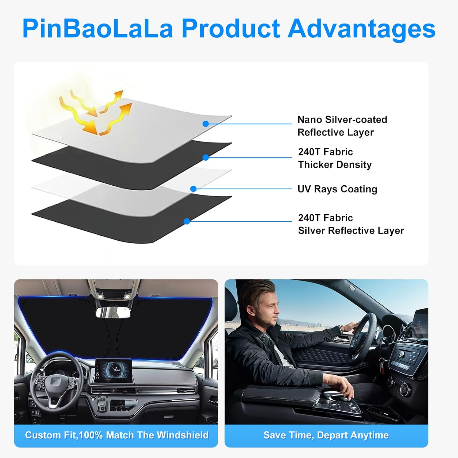 Car Sun Shade for 2020-2025 Hyundai Palisade Accessories Windshield Sunshade Cover Front Window Shade Custom Fit Palisade Sun Visor Protector Foldable Blocks UV Rays image number 2