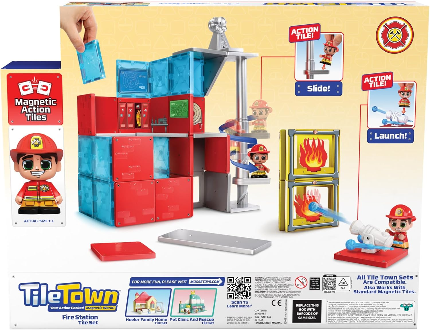 TILE TOWN Fire House Magnetic Tiles Construction Building Playset + Figures, Kids 3-5+, New Action Tiles for Action Play, Realistic Builds, STEM Creative Toy, Great for Boys & Girls image number 3