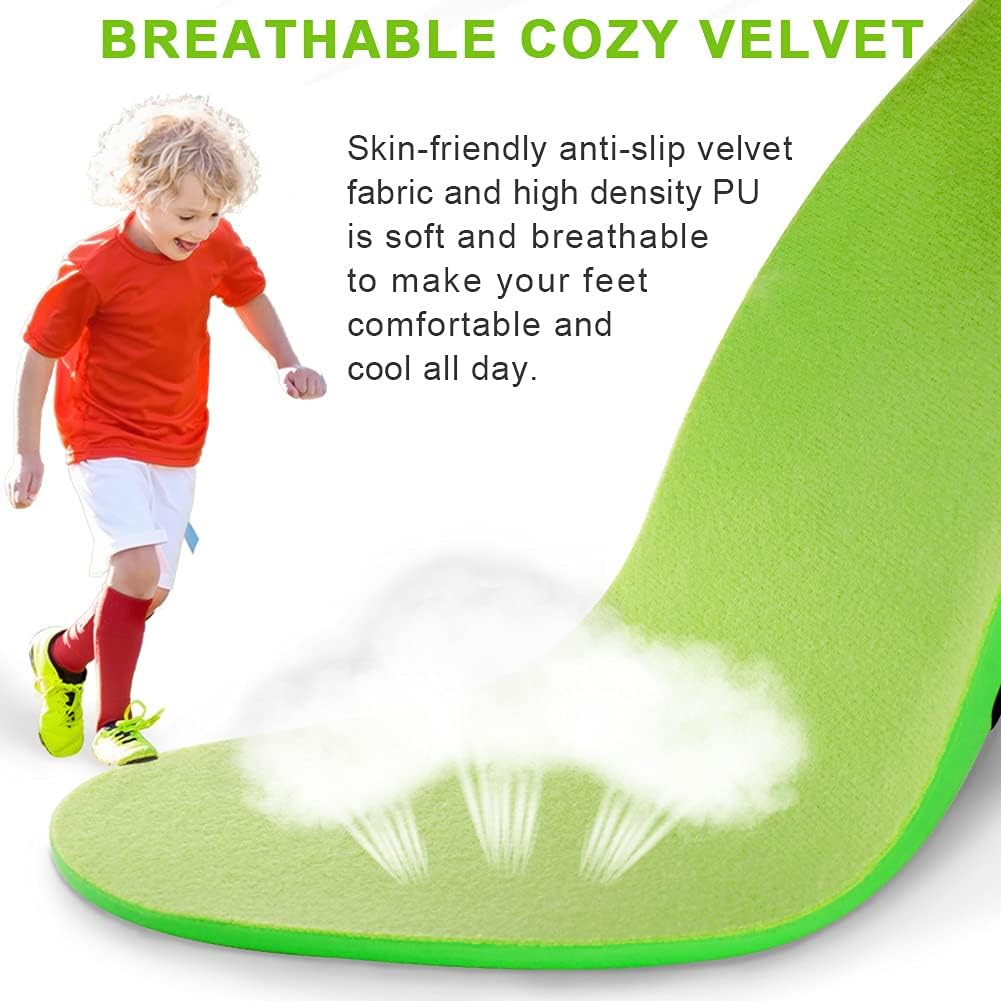 Ailaka Kids Orthotic Arch Support Shoe Insoles, Plantar Fasciitis Cushioning Athletic Inserts for Flatfoot Pain Relief Running Walking