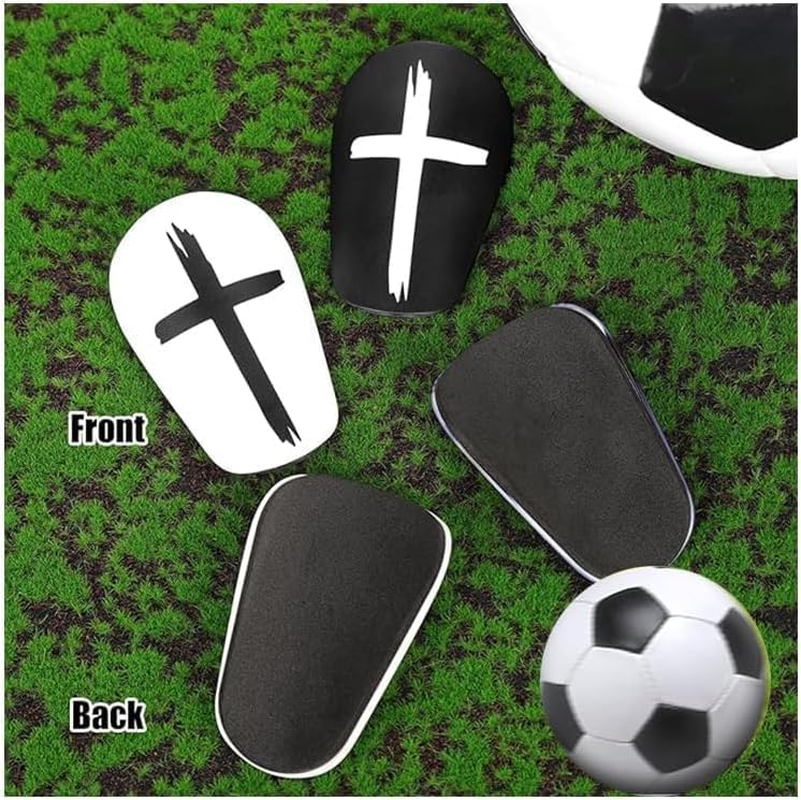 Black and White Cross Protective Soccer Shin Pads Mini Football Shin Pads, 4Pcs Black White Cross Mini Small Shin Guards,Black White Cross Protective Soccer Shin Guards image number 3