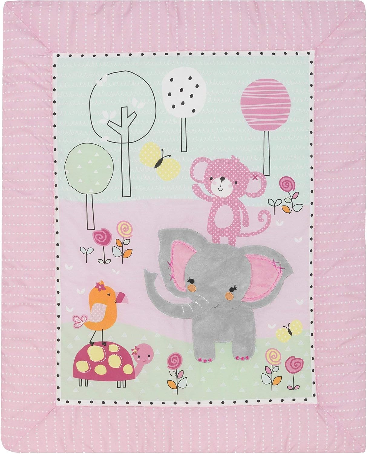 Bedtime Originals Twinkle Toes Jungle Elephant 3 Piece Bedding Set, Pink/White image number 5