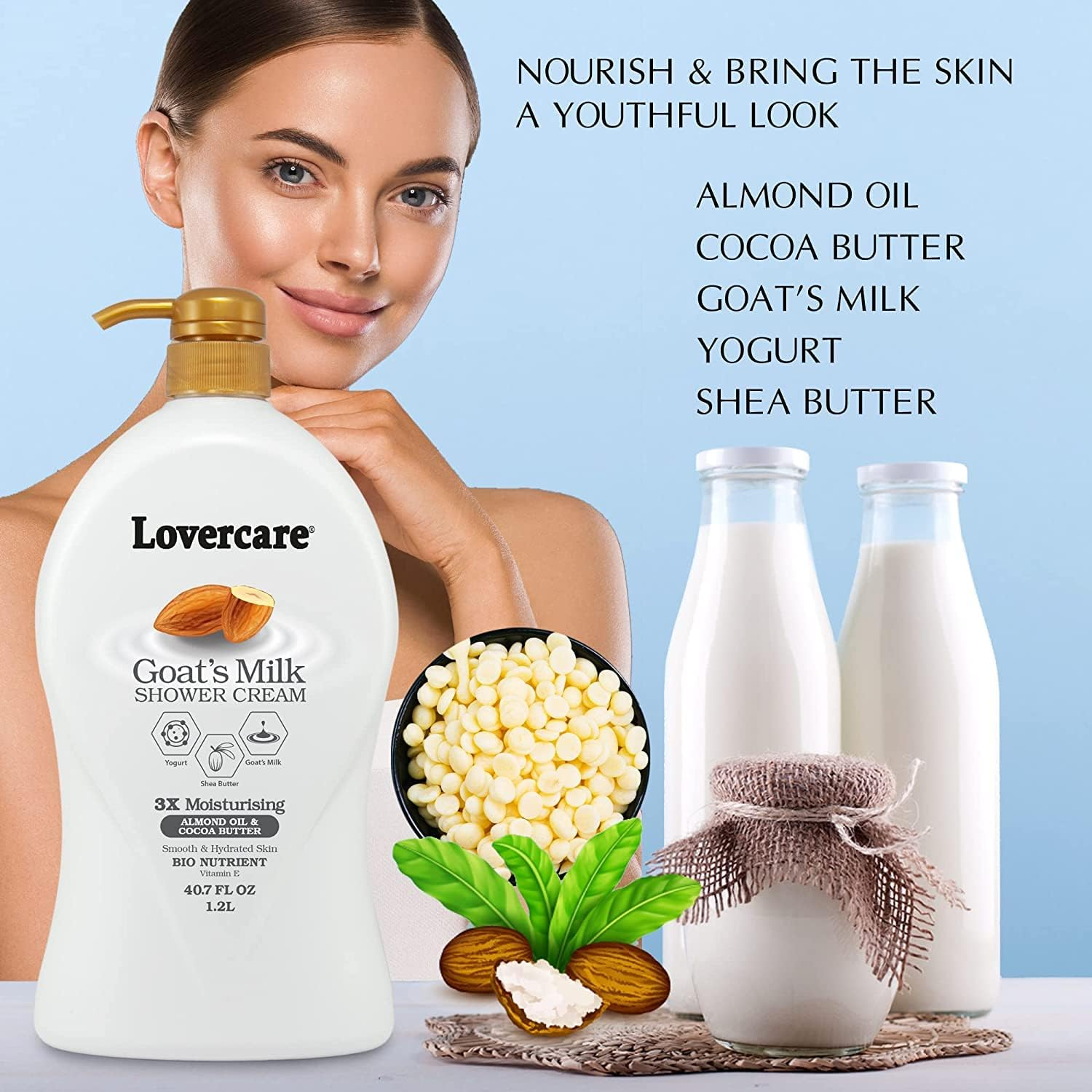 Pack of 2- Lovercare Goat Milk Moisturixing Body Wash Shower Cream Almond Oil Cocoa Butter image number 4