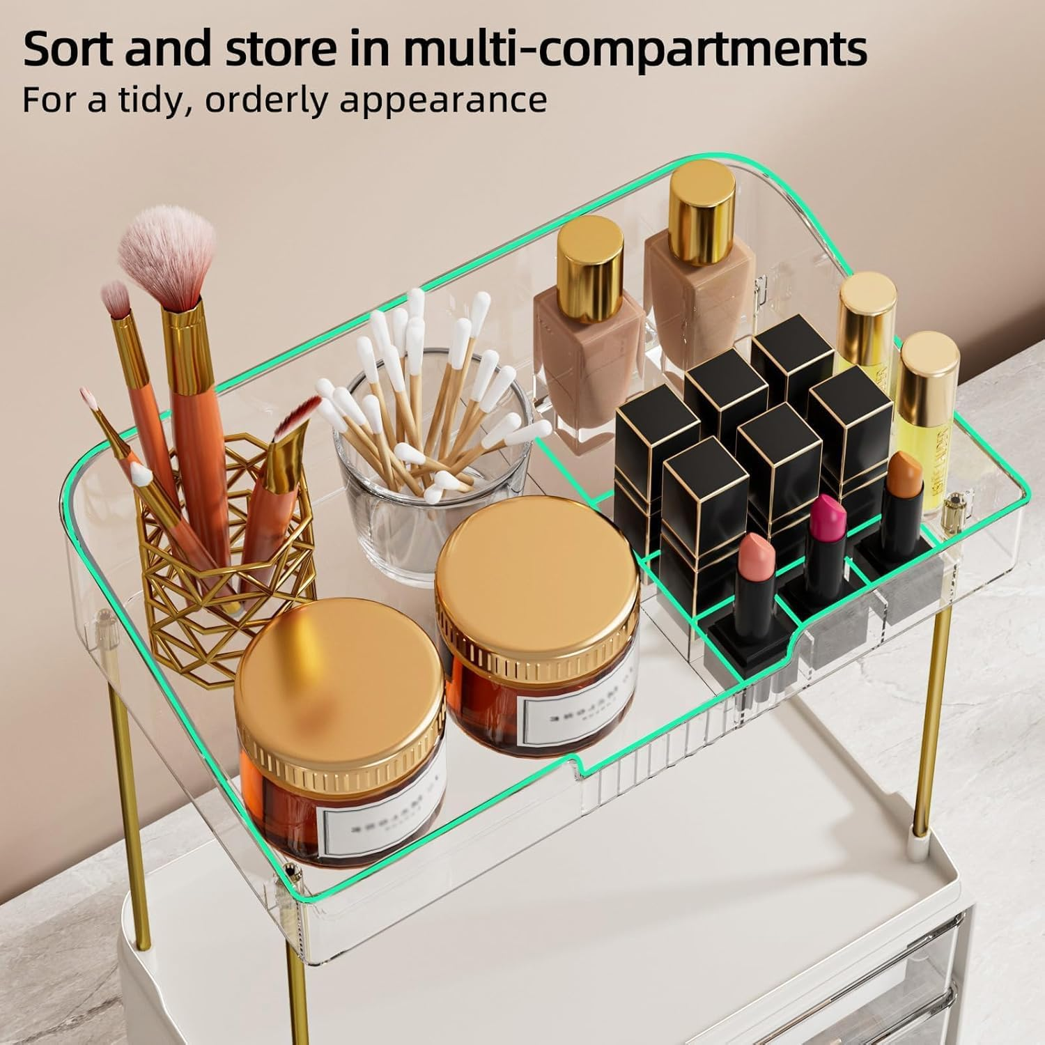 Bathroom Counter Organizer, 4 Tier 2 Drawer Makeup Countertop, Versatile Perfume Organizer, Makeup Organiser Storage, Large Skincare Organizers, for Bathroom Storage, Exquisit Vanity Shelves (White) - White image number 4