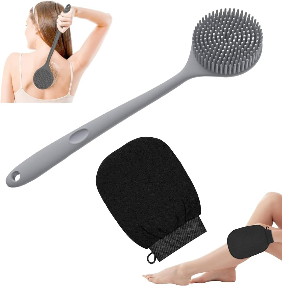 Bath Brush and Body Scrub Gloves, Body Massage Brush Back Scrubber Long Handle Bath Shower Brush, Bath Body Exfoliating Glove for Women Men Removing Exfoliation Easy Foaming Smooth Skin Surface image number 6