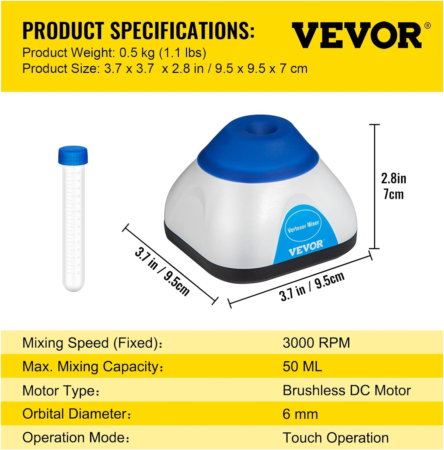 VEVOR Mini Vortex Mixer, Lab Vortex Mixer Shaker 3000RPM, 50ML for Lab Paint Ink, Blue image number 1