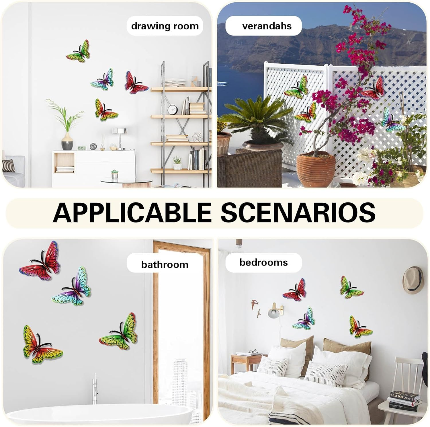 Chihutown 4 Pieces Metal Butterfly Wall Decor, Garden Hanging Decoration, Wall Art for Indoor or Outdoor, Patio and Yard Decorations - 4 Colors image number 2