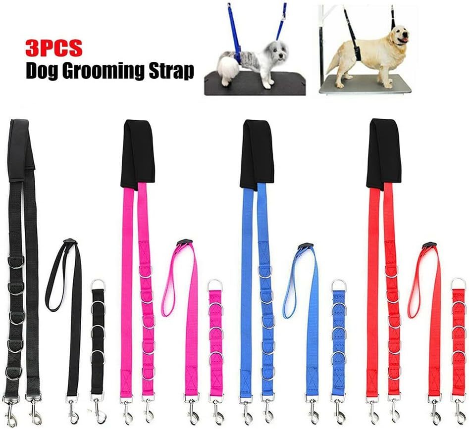 Ganquer 3Pcs Pet Dog Grooming Harness Strap Noose Restraint Belly Pad Leash Neck and Haunch Holder Grooming Adjustable Table Rope with D-Rings Bathing Band(Black) - Purple image number 7