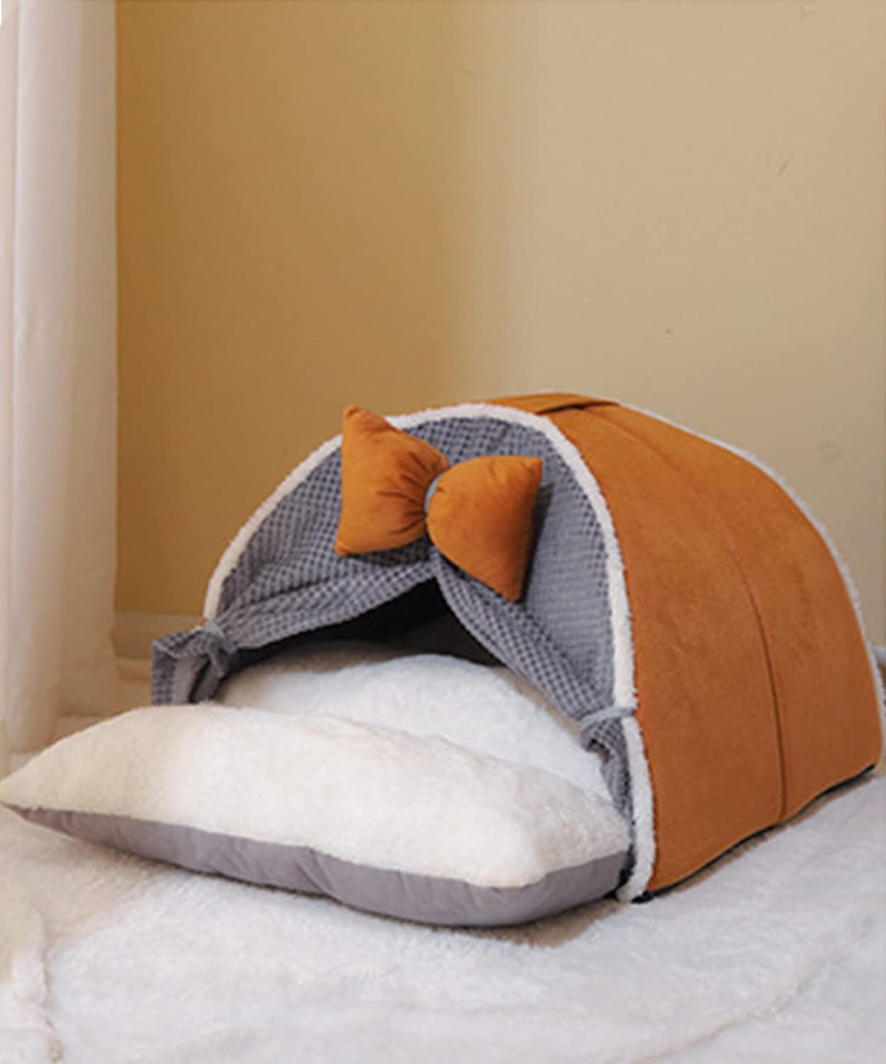 Pet Bed, for Cats and Dogs, Cats, Pet Bed, Stylish, Tent Shape, Fluffy, Pet Sofa, Cute, for Cats, Dogs, Mat, Soft, Fluffy, Choco, M image number 1