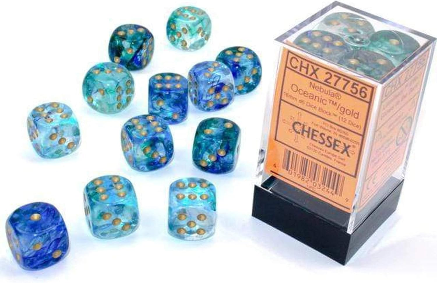 Nebula 16Mm D6 Oceanic/Gold W/Luminary Dice Block (12 Dice) image number 1