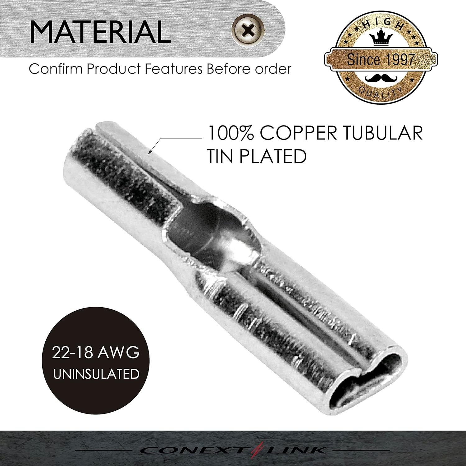 Conext Link QDUF-110R25 Series Uninsulated Quick Disconnect Terminal Female 25 Pack 22-18 Gauge 0.110" image number 1