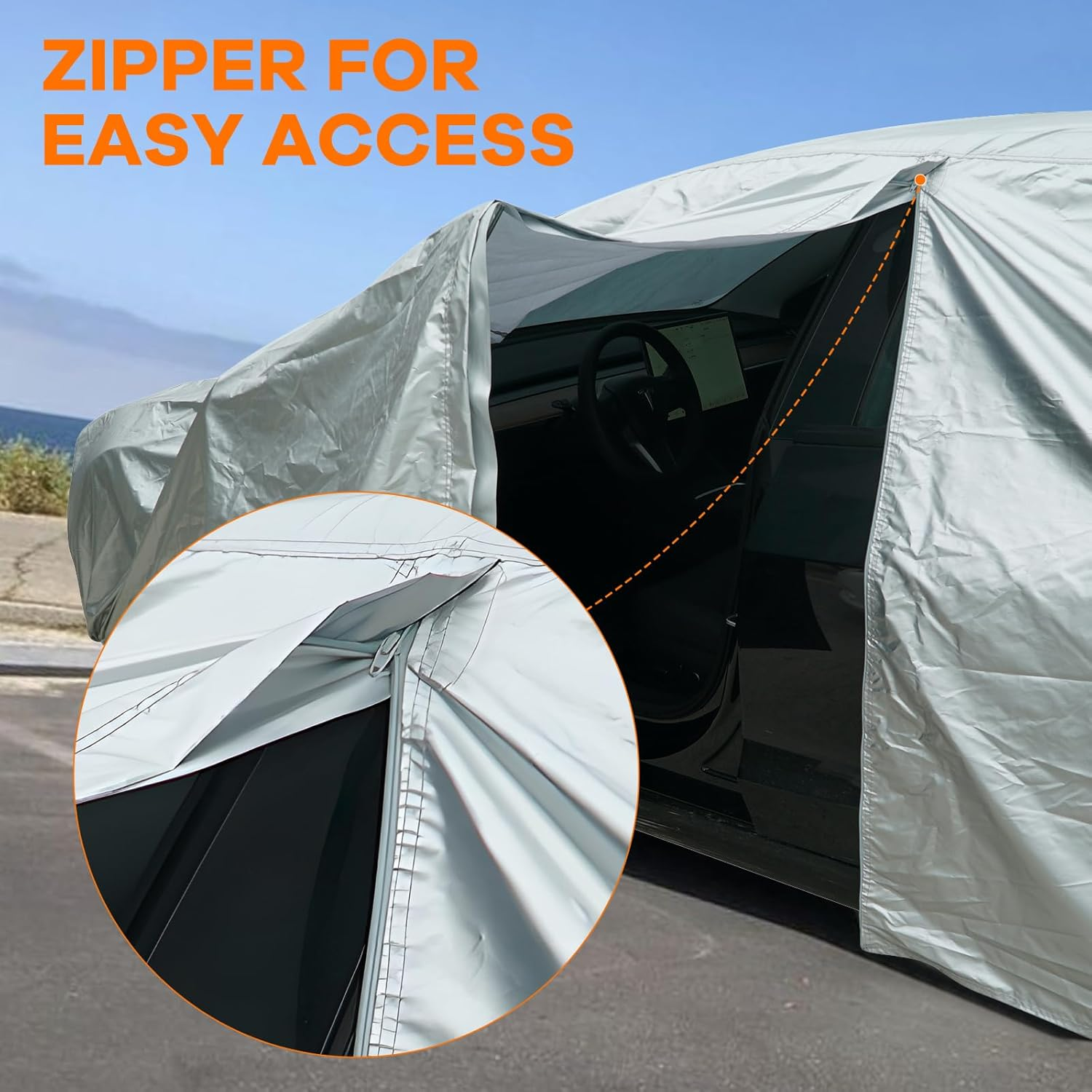 Neverland Compatible with Tesla Model 3 Car Cover Waterproof All-Weather Protection for 2017-2025 Tesla M3 Outdoor Full Car Cover Heavy Duty with Ventilated Mesh Charging Port image number 3