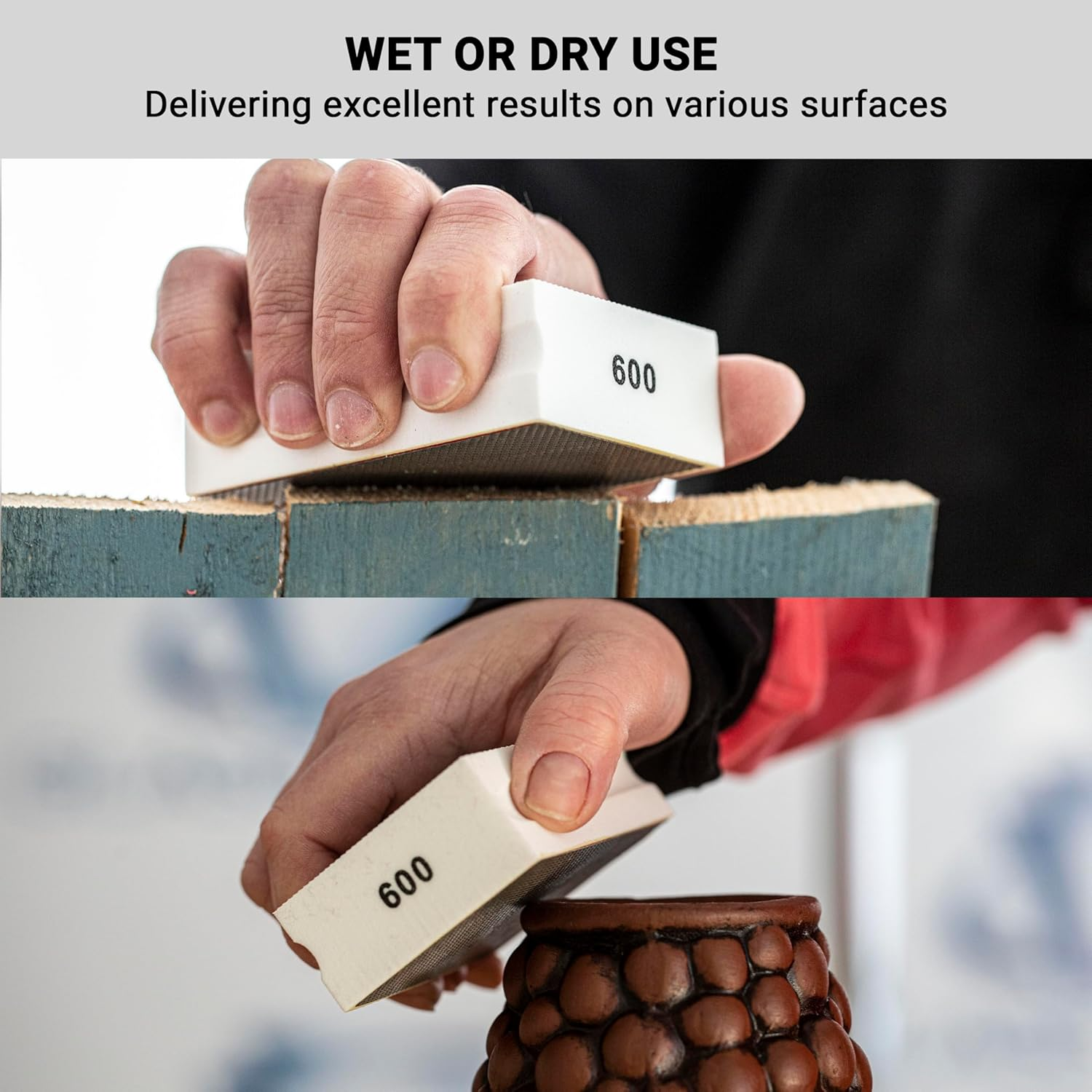 GLASS POLISH PRO Diamond Hand Polishing Pad, Grit 600 Ultra Fine Foam Sanding Block for Smoother Finish and Delicate Sanding of Glass, Tiles, Ceramics, Concrete, Granite, Marble, and More - GP15100 image number 3