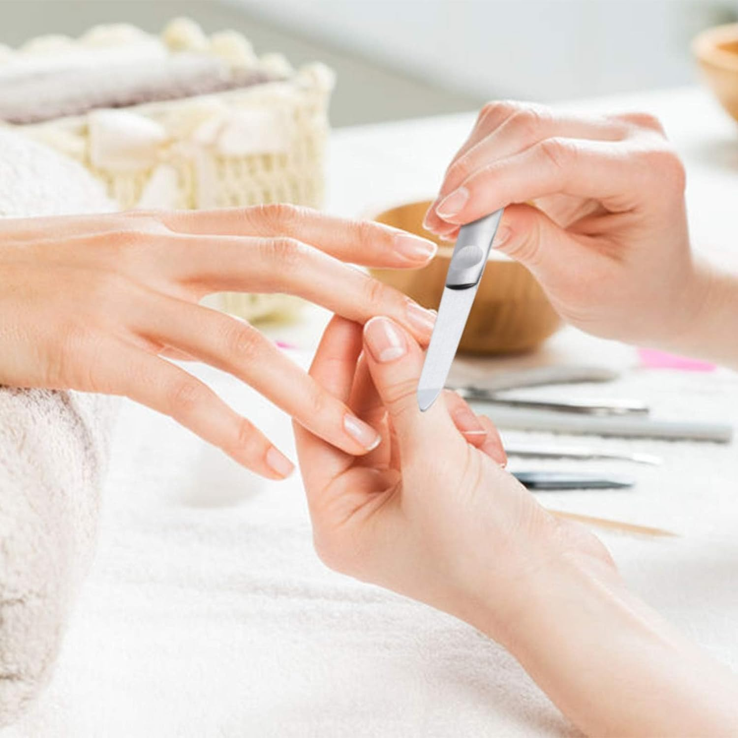 3 Pack Stainless Steel Nail Files with Leather Case, Double Sided Metal Nail Files with Anti-Slip Handle, Metal Nail File Buffer Manicure Pedicure Tools for Fingernail Toenail, Fine and Coarse image number 2