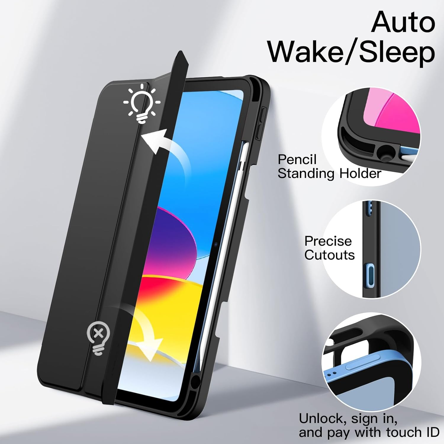 Jetech Case for Ipad (A16) 11Th/10Th Generation (2025/2022) with Pencil Holder, Clear Transparent Back Shell Slim Stand Shockproof Tablet Cover, Auto Wake/Sleep (Black)