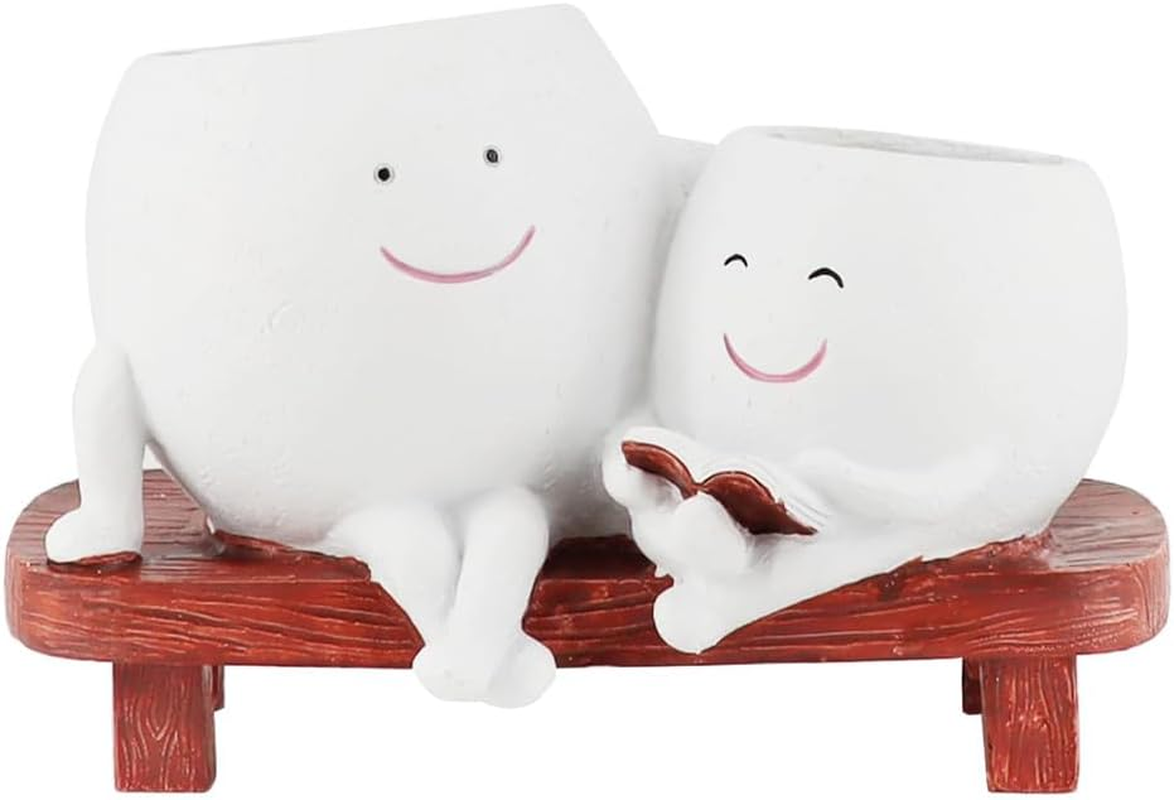 TOMVAES Plant Pots for Succulent Planter,Decorative Double Smiley Face Indoor Plant Pots,Resin Flowerpot,Bonsai Pot Desktop Ornament,Desk Decor Succulent Pot for Patio,Yard,Living Room (White) image number 6