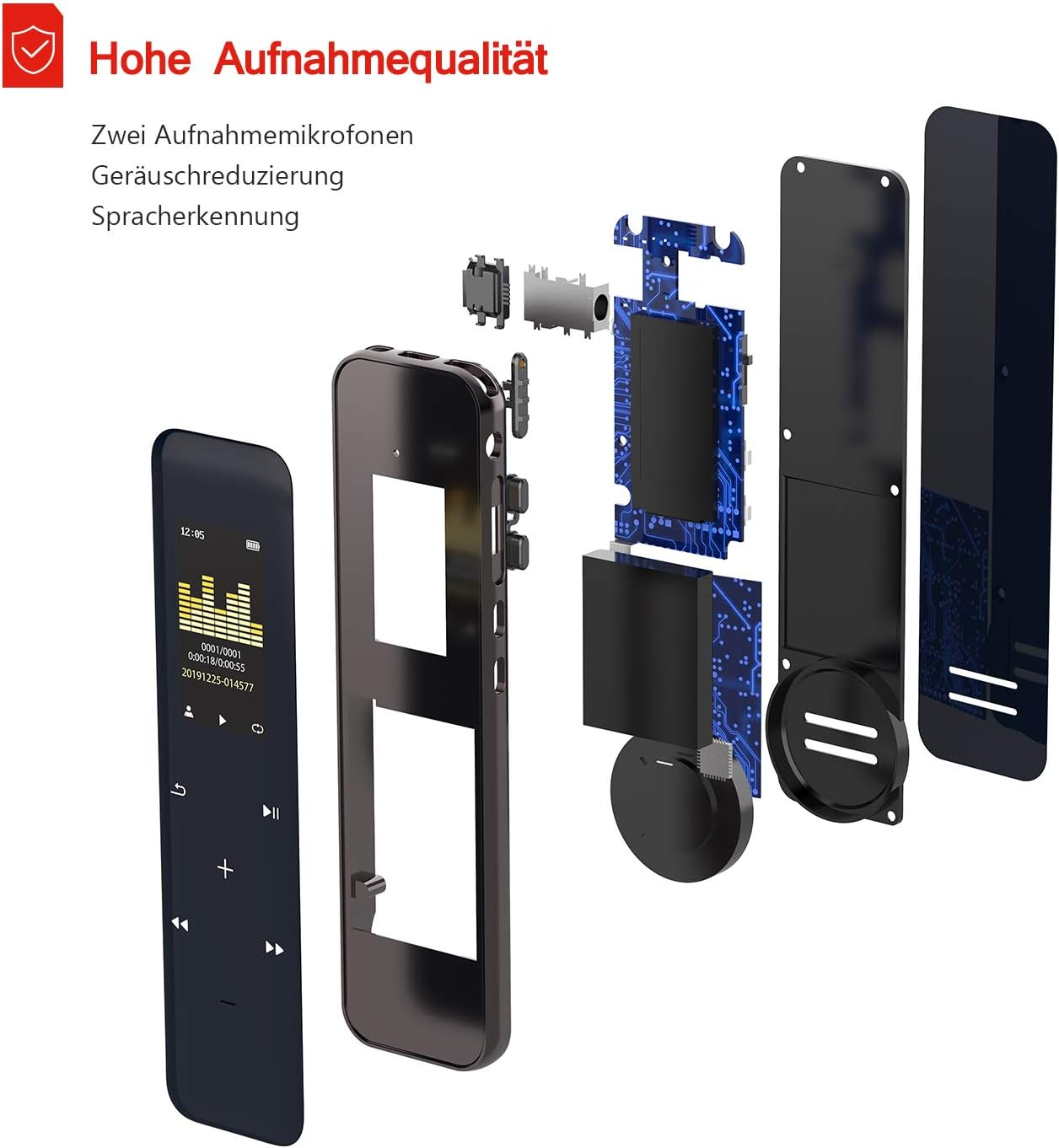 Voice Recorder with Noise Reduction, 16GB, MP3/WAV/WMA, USB Rechargeable, for Lecture/Interview/Meeting image number 1