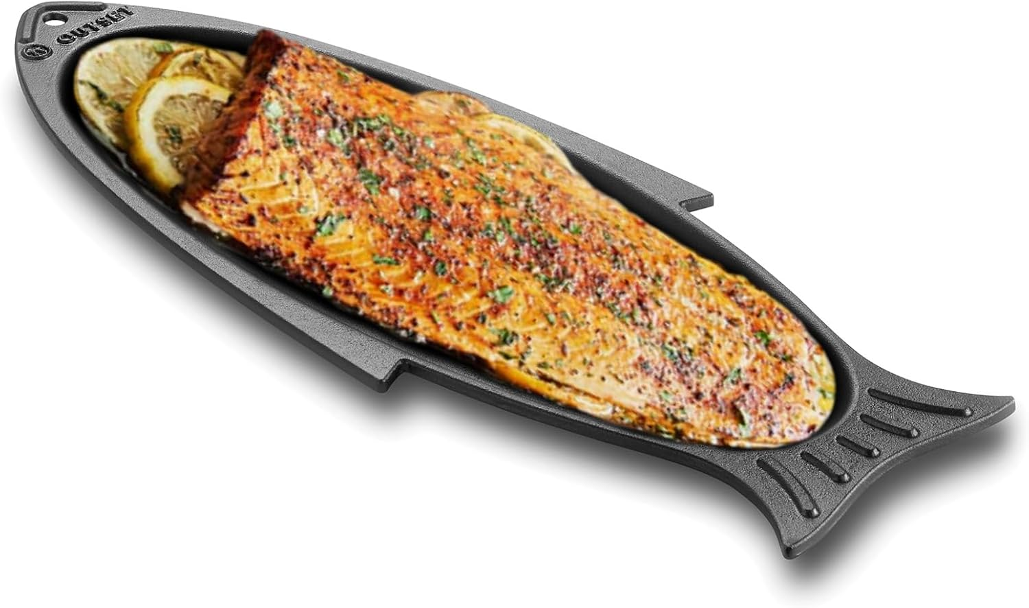 Outset 76376 Fish Cast Iron Grill and Serving Pan Black, 18.9 X 7.28 X 0.98 Inches image number 3