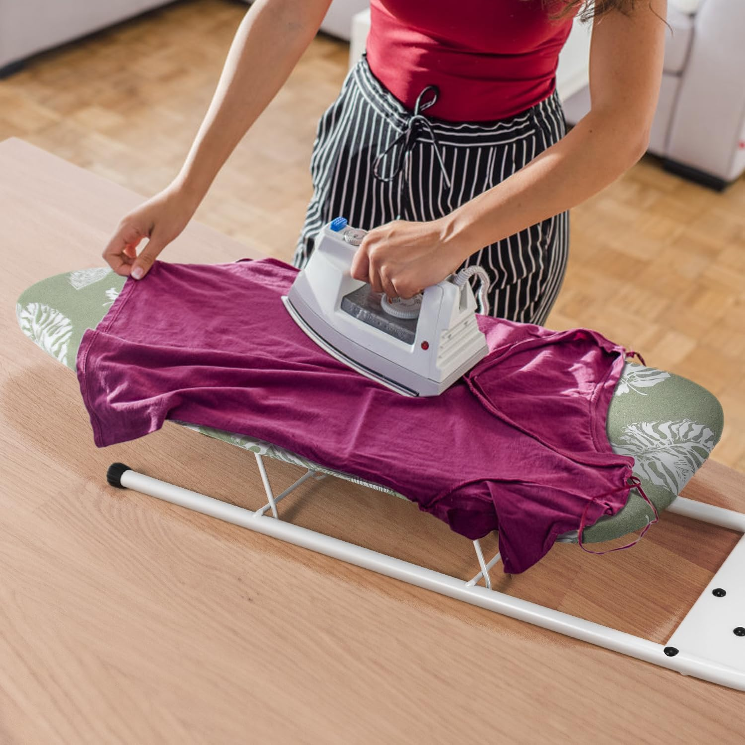 Duwee Ironing Board Cover 12X32 Inches - Heat-Resistant, Thick 8Mm Felt Padding, 100% Cotton Fabric with Elastic Edge for Non-Slip Fit - Durable, Fade-Proof（White Leaves） image number 6