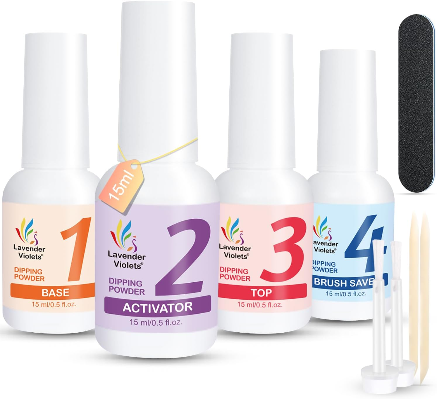 Lavender Violets Dip Powder Liquid Set with Activator, Base Top Coat and Brush Saver 0.5Oz/Bot Nail File Necessary Tools for Dipping Powder Acrylic Manicure Pedicure J775 image number 5