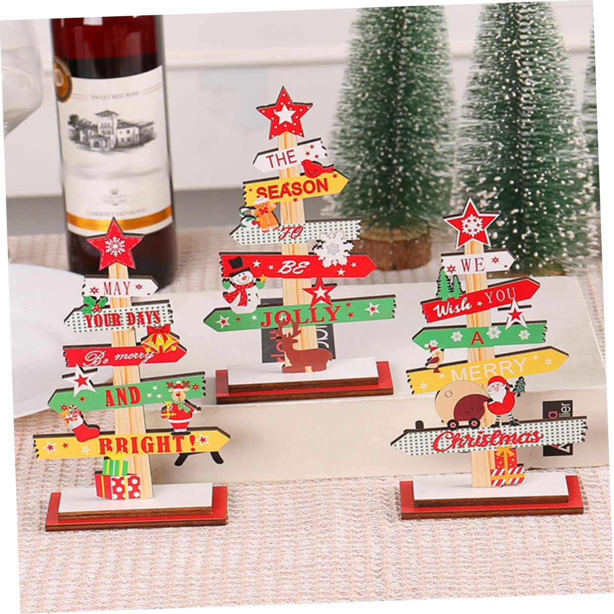 Anneome 3Pcs Wooden Christmas Tree Tabletop Decor Festive Ornament Centerpiece for Holiday Parties and Home Decoration Xmas Atmosphere for Dining and Bar Settings image number 1