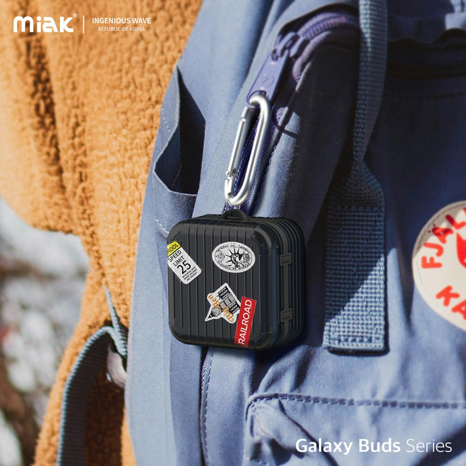 Miak Galaxy Buds Case (Buds2/Buds2 Pro/Buds Pro/Buds Live/Buds FE) Carrying Case [Shock Resistant, Double Layer Structure, Hard Case with Carabiner, Custom Decoration] Samsung Galaxy Buds Black image number 2