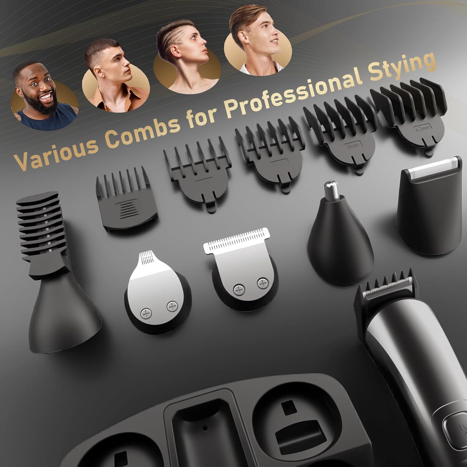 Beard Trimmer - 11In1 Nose Hair Trimmer for Men, Electric Shaver Razor Grooming Kit for Body, Face & Manscape, Waterproof Cordless Mens Rechargeable Clippers, for Dad Him Husband Father image number 5