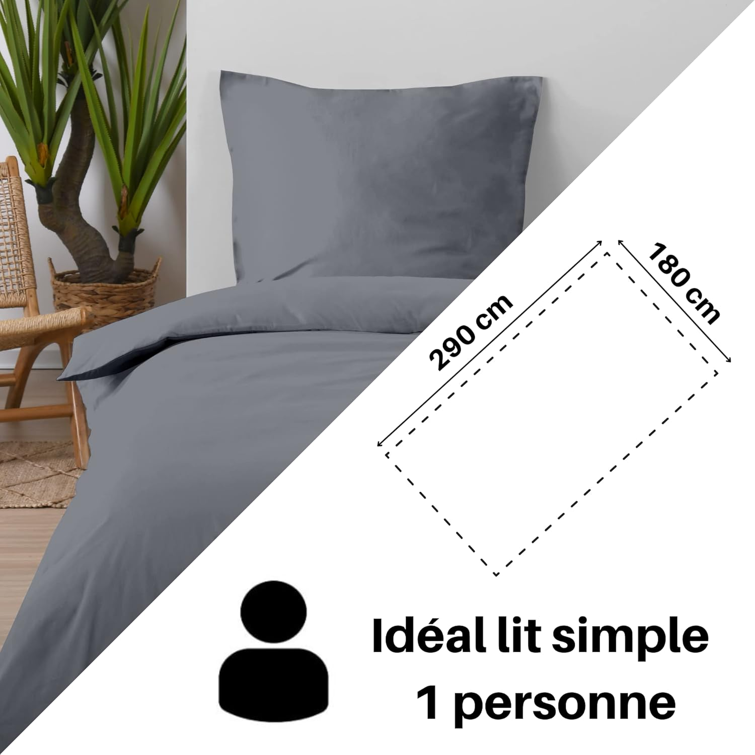 Lovely Casa - Flat Sheet - Size 180 X 290 Cm - 100% Cotton Certified According to Oeko-Tex - Mouse Colour - Model Eden - Bed Linen for Home - Soft and Comfortable for Cosy Cot Bumpers image number 2