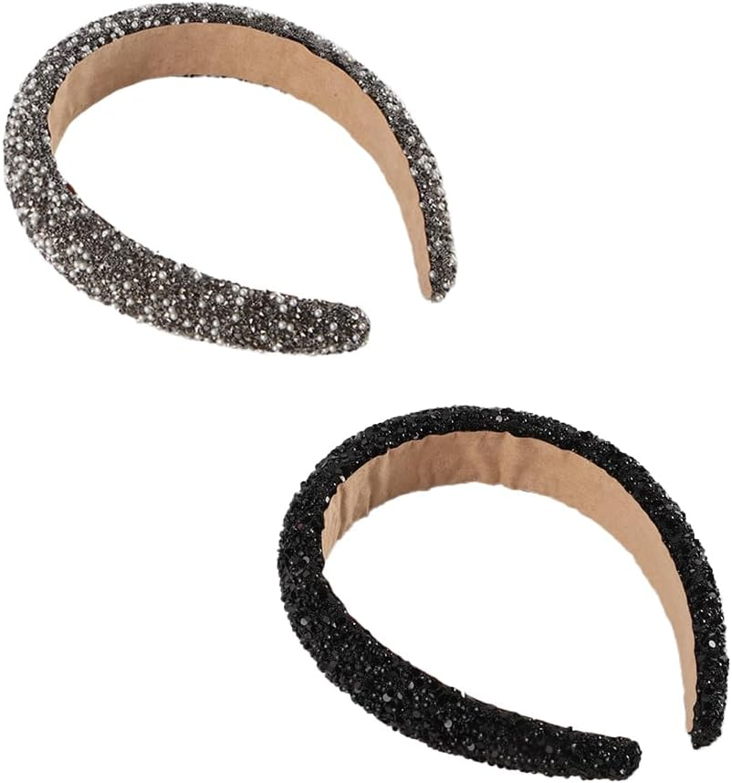 Namvo 2 Pcs Rhinestone Headbands Sparkly Jeweled Beaded Hair Hoops Crystal Glitter Hair Band Women Diamond Hairband for Valentine'S Day Wedding Birthday Daily Decor