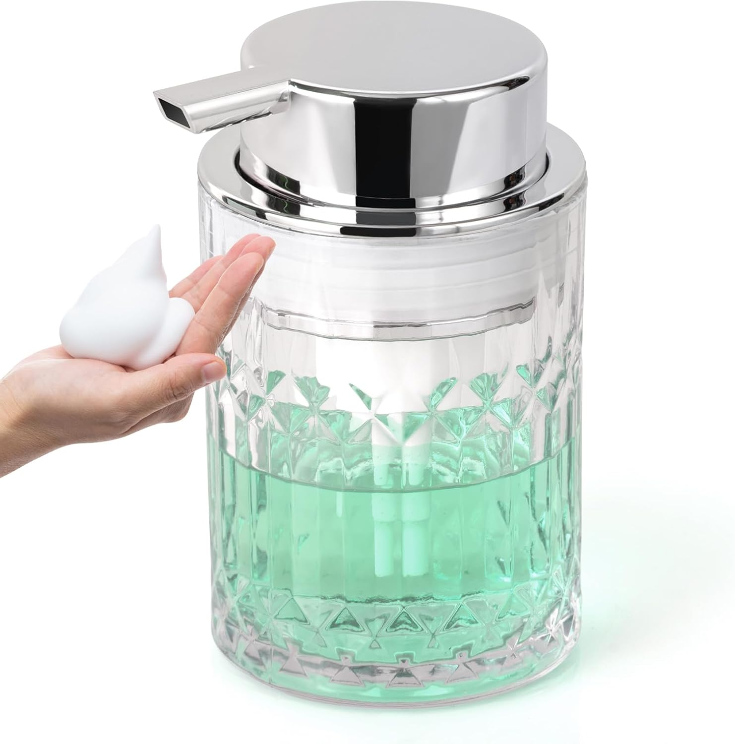 Bathroom Glass Soap Dispenser with Durable Rust-Proof Plastic Foam Pump Hand Lotion Dispenser Antislip Shampoo Kitchen 10Oz