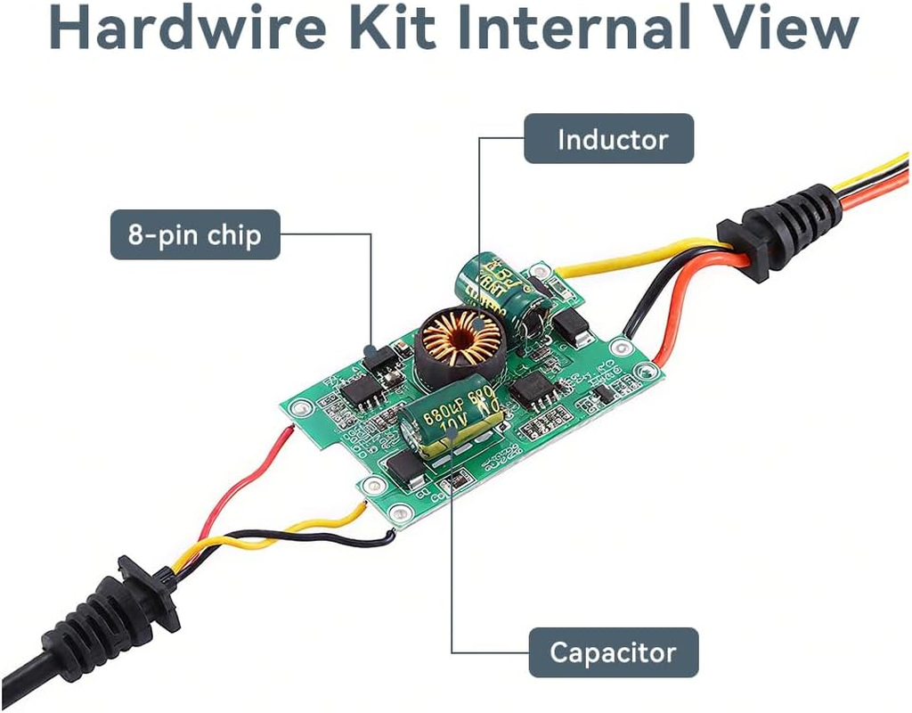 3.2M Dash Cam Hardwire Kit with Fuse Taps, 12V&ndash;30V to 5V Converter, Low Voltage Cut-Off, Flame-Retardant, for Dash Cam, GPS, Radar Devices (Micro USB)