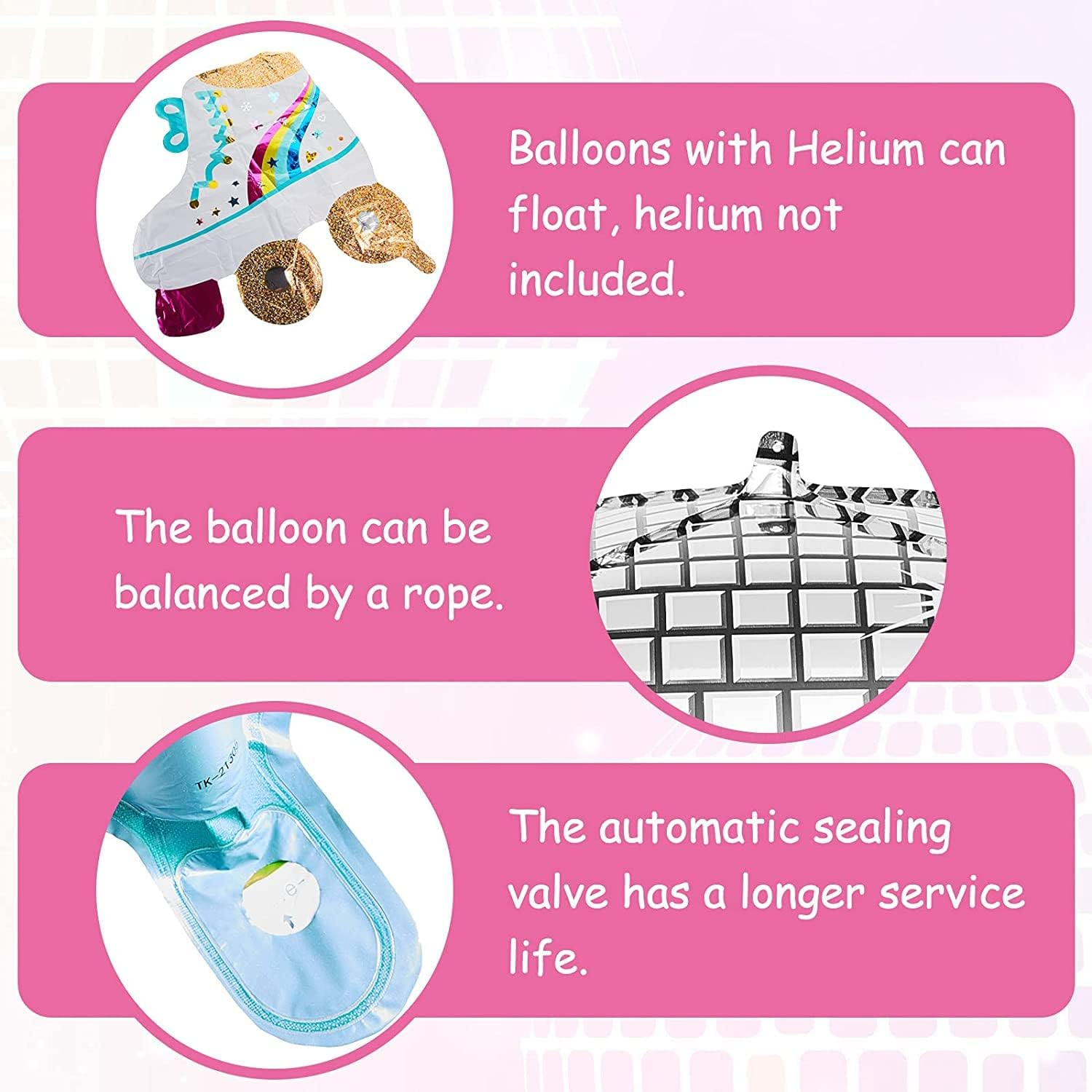 Yamibobo 6 Pcs Rainbow Roller Skate Boom Box Balloon 22 Inch Disco Foil Balloons 80S 90S Retro Theme Party Balloons for Wedding Anniversary Hip Hop Theme Party Supplies image number 2