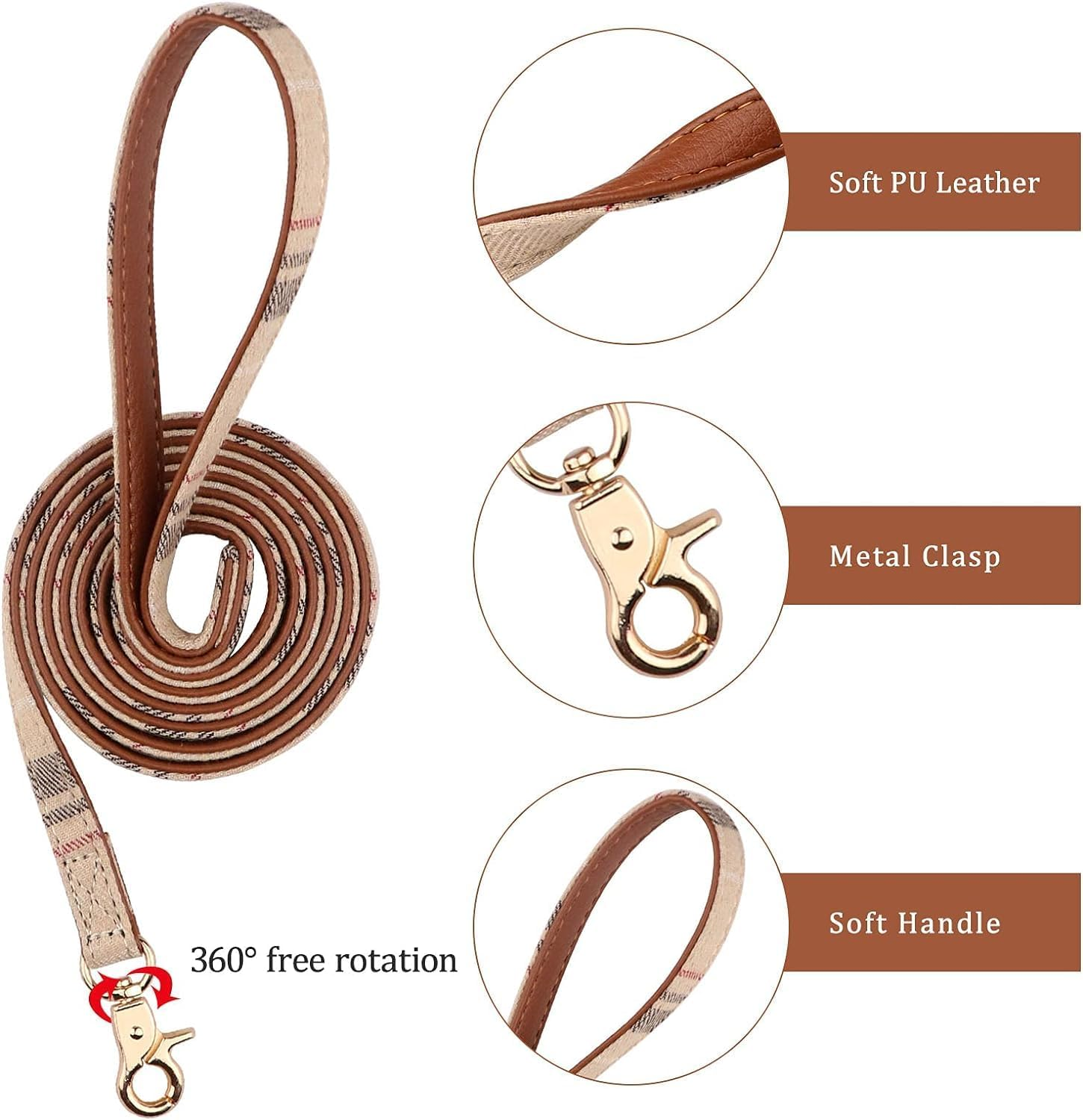 3 PCS Dog Collars for Small Puppy Collar and Leash Set, Bow Tie with Bell, Bandana Leather for Small Dogs Puppies and Cats(Beige) image number 5